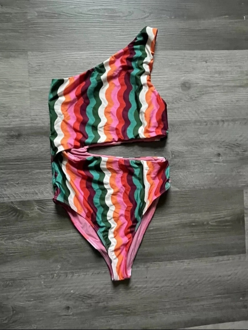 Beach Riot Pink Multicolor Wave-Print Swimsuit